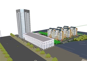 信阳高层商业公建办公建筑SU(草图大师)模型含住宅楼