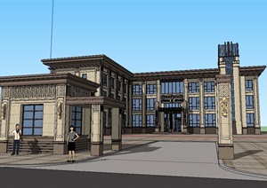 新古典办公楼建筑外观设计SU(草图大师)模型