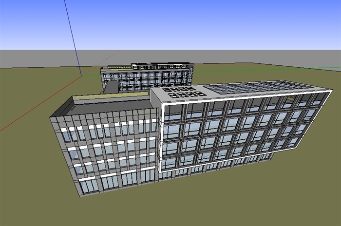 现代多层办公楼详细设计su模型带效果图(4)
