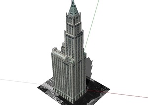 英式详细的高层办公建筑楼SU(草图大师)模型