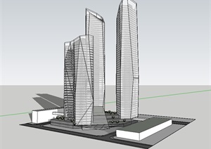 三栋高层单体办公建筑SU(草图大师)模型