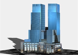 现代独特完整的商业办公建筑楼SU(草图大师)模型