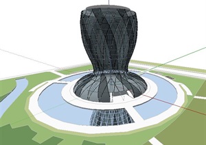 现代沙漏状行政中心建筑设计SU(草图大师)模型