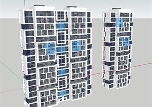 现代偏中式住宅楼设计SU(草图大师)模型