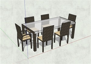 某现代详细的室内餐桌椅SU(草图大师)模型