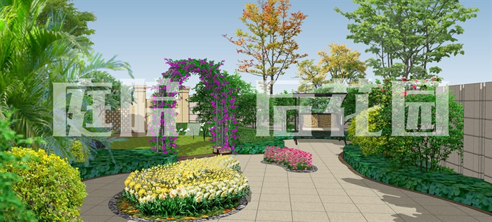 欧式景观庭院后花园及别墅设计su模型（含效果图，彩平psd）