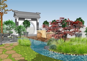 中式庭院完整详细设计SU(草图大师)模型