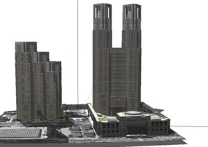 现代商务中心写字楼建筑SU(草图大师)模型