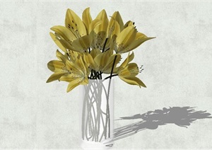 精细植物花瓶花卉SU(草图大师)模型