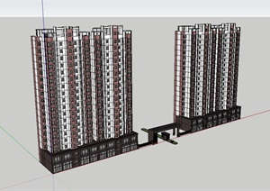 现代高层商铺住宅建筑楼SU(草图大师)模型