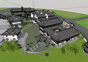 古典中式风格商务会所建筑SU(草图大师)模型