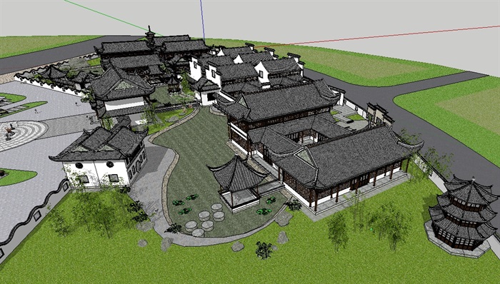 古典中式风格商务会所建筑SU模型(1)