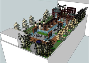 中式屋顶花园景观详细设计SU(草图大师)模型