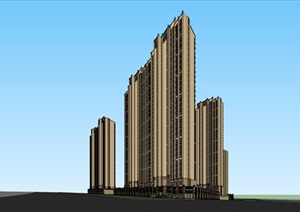 保利兰州新古典高层沿街商业住宅建筑SU(草图大师)模型
