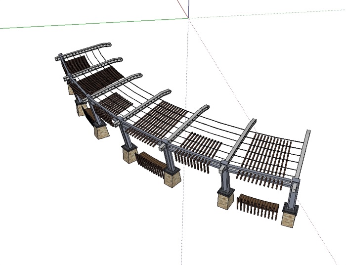 景观钢构廊架详细设计su模型(2)