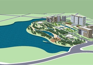 现代政府办公与市民中心建筑及景观设计SU(草图大师)模型