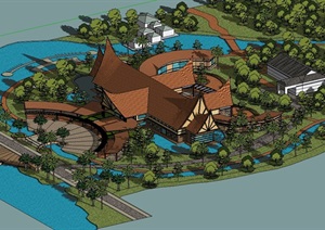 东南亚经典详细完整的别墅设计SU(草图大师)模型
