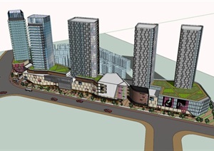 城市商业详细办公综合体设计SU(草图大师)模型