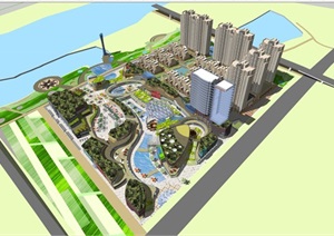 城市详细的商业住宅及办公综合体SU(草图大师)模型