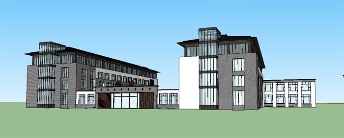 现代中式医院、门诊楼、办公楼建筑SU模型(5)
