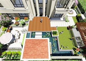 欧式精美别墅庭院花园景观设计SU(草图大师)模型