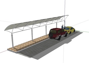 景观钢构候车廊设计SU(草图大师)模型