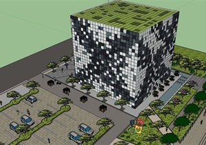 精致概念办公楼及景观绿色设计SU(草图大师)模型