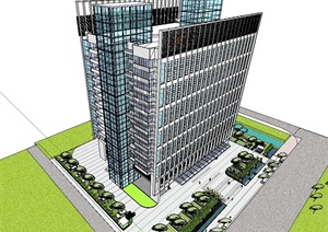 高档办公楼含景观设计SU(草图大师)模型