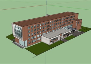 现代多层教学楼详细建筑SU(草图大师)模型