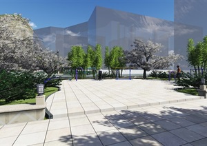 公园场景设计SU(草图大师)模型含效果图