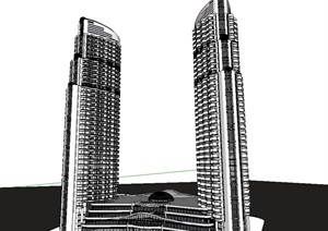 高层双塔办公楼学校建筑SU(草图大师)模型