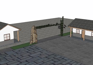 11个乡村庭院入口门楼方案ＳＵ模型