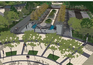 新中式公园主入口建筑与景观规划方案ＳＵ模型