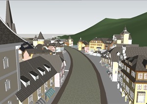 哈尔斯卡特旅游小镇ＳＵ建筑模型