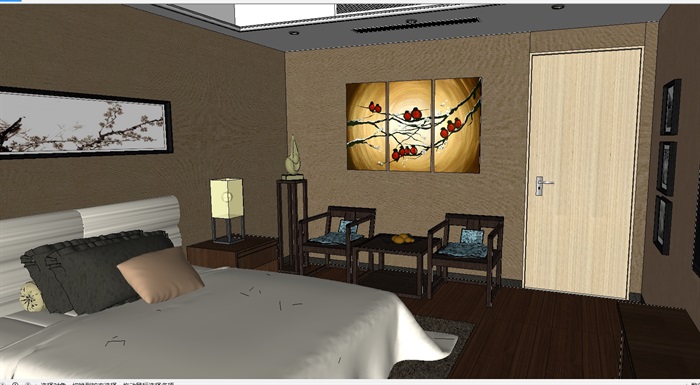 新中式客房室内设计方案ＳＵ模型(2)