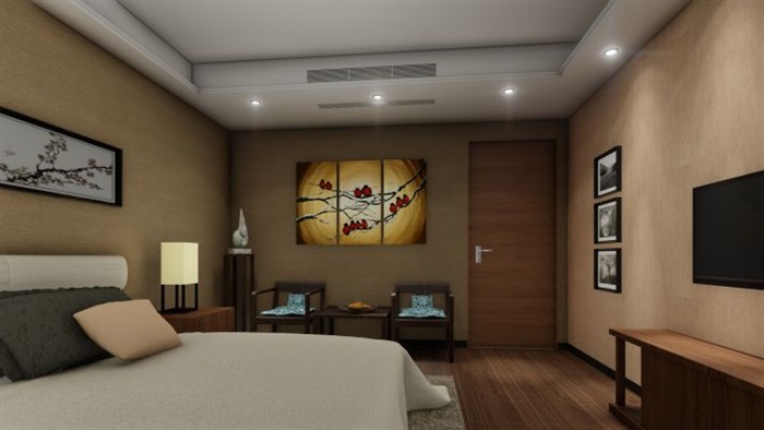 新中式客房室内设计方案ＳＵ模型(5)