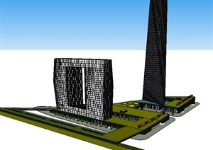 高层办公楼核心方案建筑SU(草图大师)模型