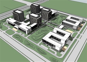 现代产业园办公楼建筑SU(草图大师)模型
