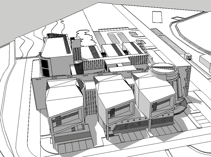 红旗博物馆多层建筑楼su模型(2)