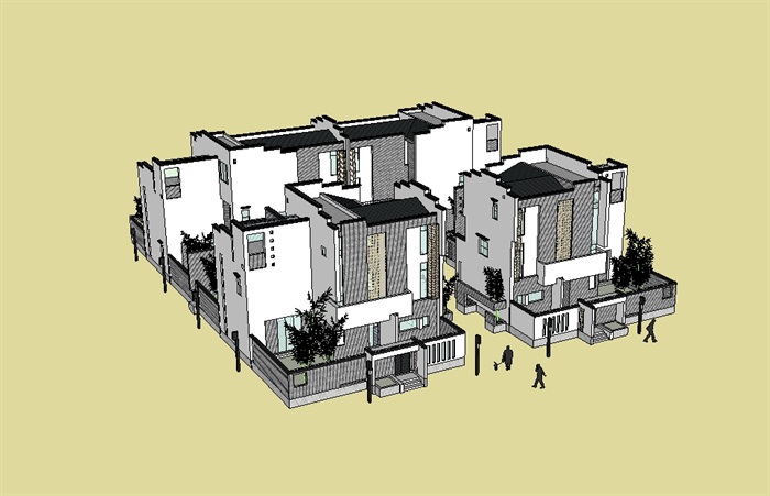 中式徽派博物馆建筑su模型(1)