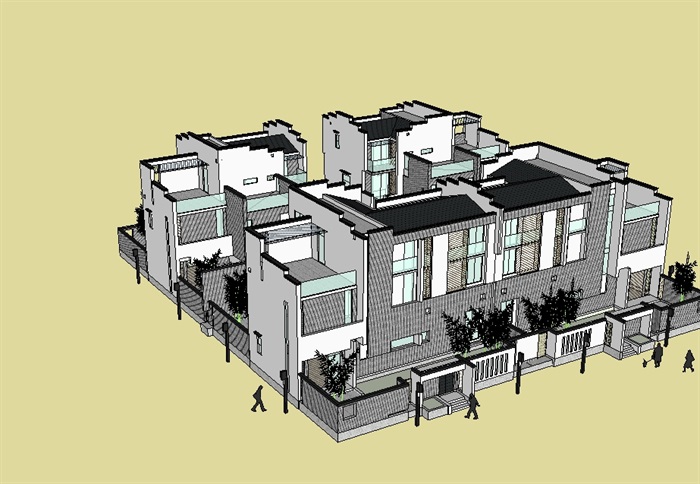 中式徽派博物馆建筑su模型(3)