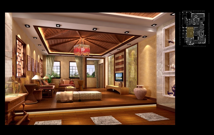 东南亚住宅室内设计cad施工图及效果图