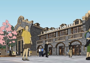旅游小镇项目全模民国风商业建筑SU(草图大师)模型