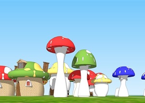儿童乐园蘑菇屋设计SU(草图大师)模型