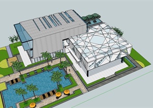 小区会所建筑及景观设计SU(草图大师)模型
