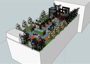 新中式会所屋顶花园详细设计SU(草图大师)模型