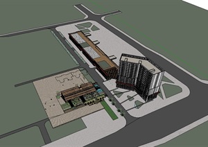 沿街会所办公建筑SU(草图大师)模型
