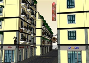 精品兰州步行街区建筑SU(草图大师)模型及效果图