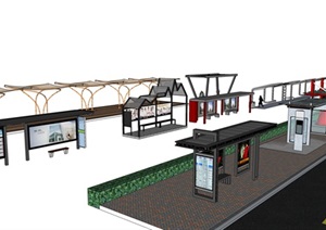 精品多种公交车站合集SU(草图大师)模型