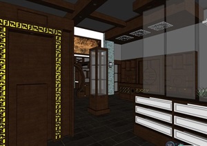 中式茶馆室内设计SU(草图大师)模型